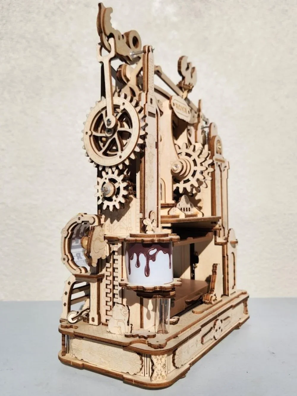 Printing Press Mechanical Model Decor Wood Wooden STEM Display A Real working Me